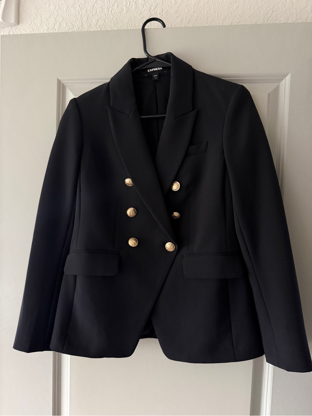 Express Black Double-Breasted Blazer with Gold Buttons